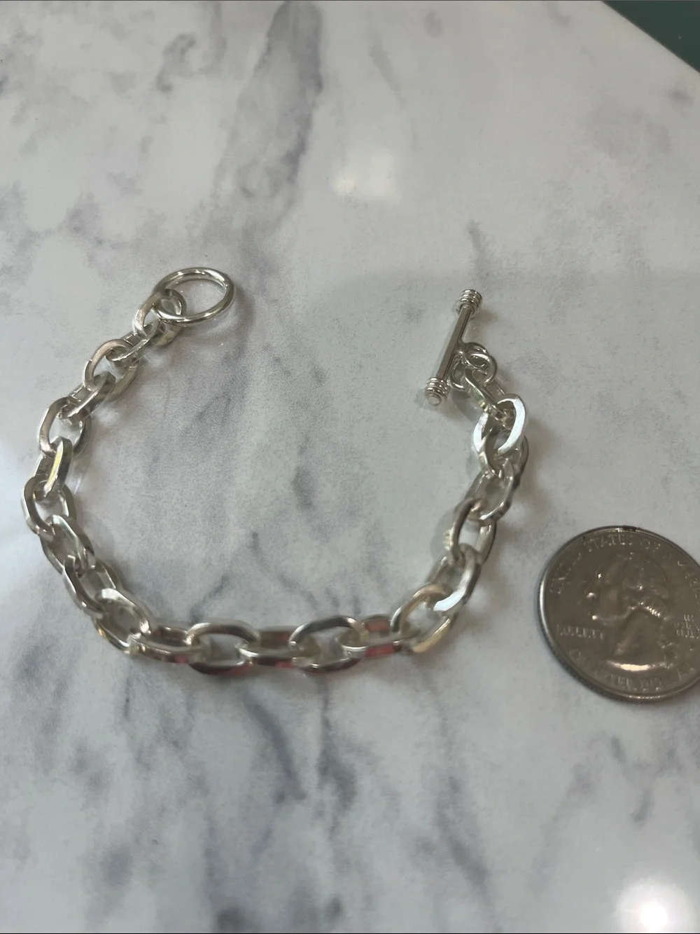 Sterling Silver Chain ChunkyToggle Bracelet - 6.5 inches